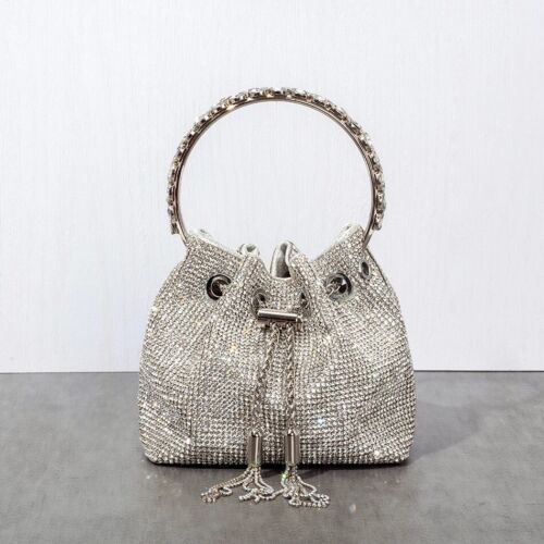 Rhinestone Bucket Bag Crystal Handbag Diamond Tassel Evening bag Metal Ring Bag