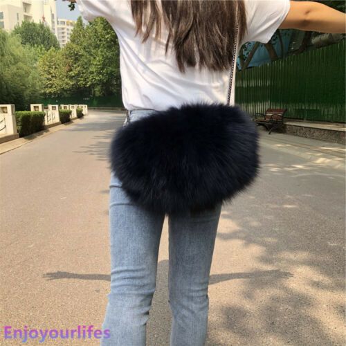 Real Fox Fur Bag Women's Bag Hand Warmer Chain Shoulder Handbag Tote Purse Clutch