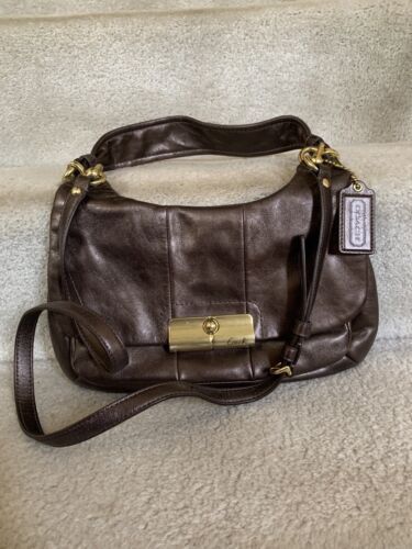 Coach Kristin Brown Metallic Leather Shoulder or Crossbody Handbag